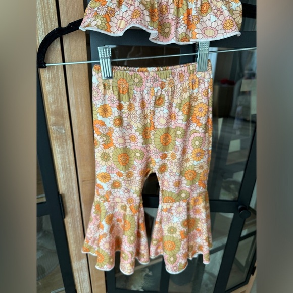 Groovy flower set 2 piece flare leggings pants crop top baby toddler girl floral - Picture 5 of 8